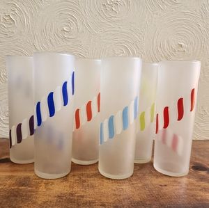 VTG Libbey Candy Striped Frosted Glasses 6 1948